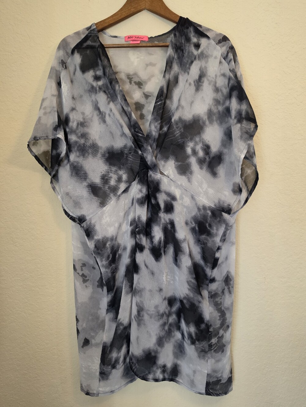 Betsey Johnson Caftan Cover Up Womens OS Black Grey Lightweight Resortwear